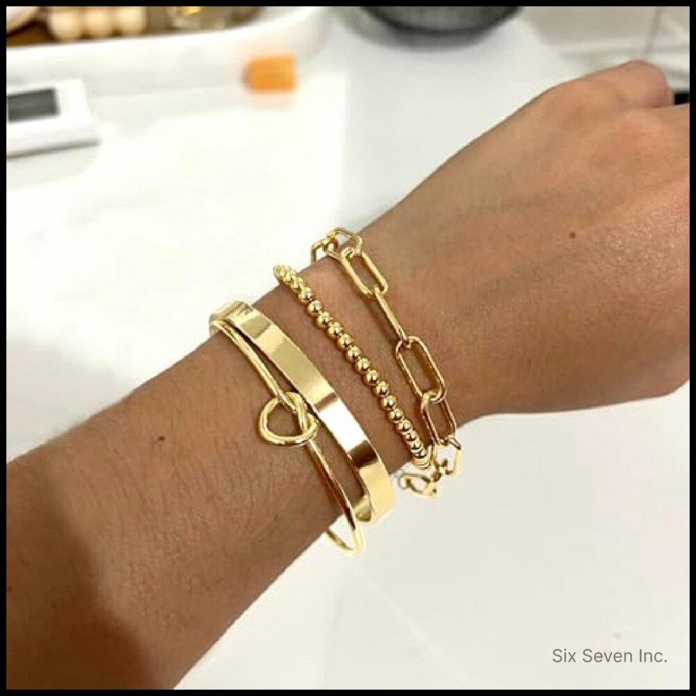 Gold Plated Bangle Cuff Bracelets Stack Set Elega… - image 4